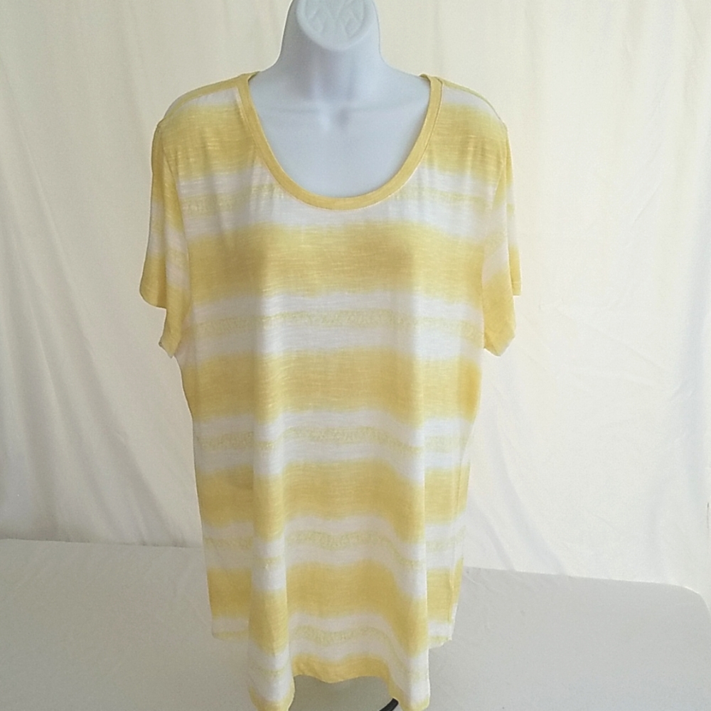 Style & Co Plus Size Striped Cotton Short Sleeve T-Shirt Yellow Size XXL